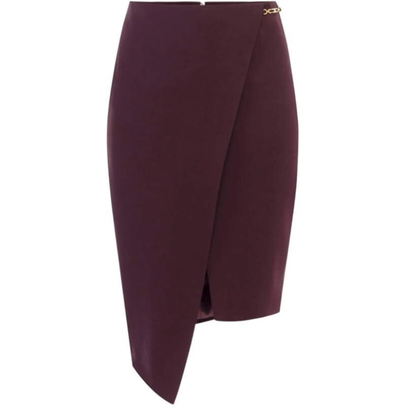Elisabetta Franchi Jupe midi Asymmetrical Bordeaux Skirt With Wrap-Style Front Black