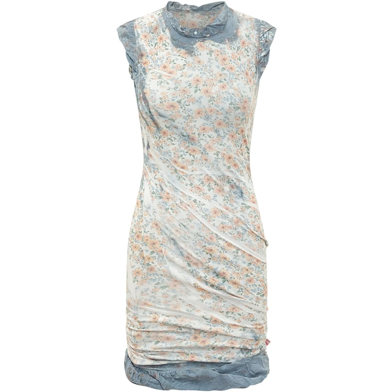 Diesel Robe midi Abito Corto Drappeggiato con Stampa Floreale mehrfarbig