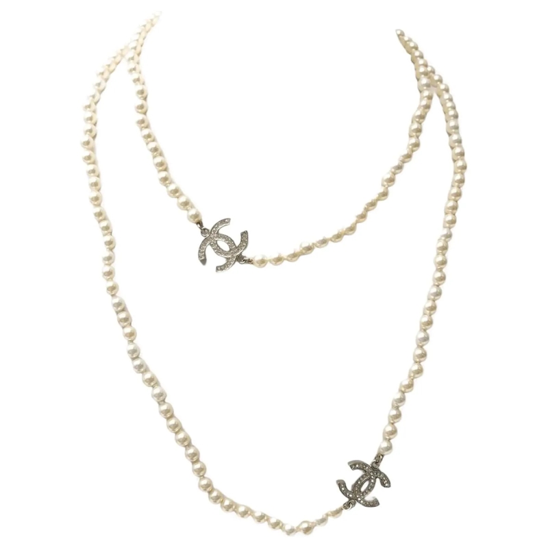 Chanel Mittellange Halskette NEUE CHANEL HALSKETTE LANG PERLEN STRASS UND CC LO gold
