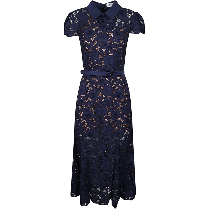 Self Portrait Midikleid Guipure Lace Midi Dress Blue blau