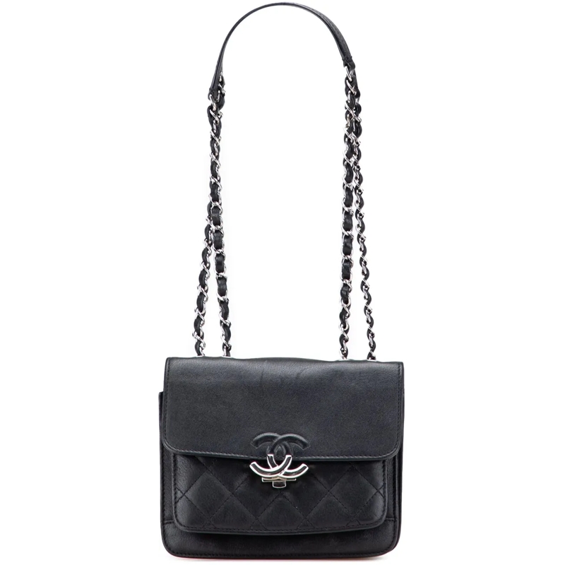 Chanel Sac à bandoulière Small Quilted Goatskin CC Box Flap schwarz