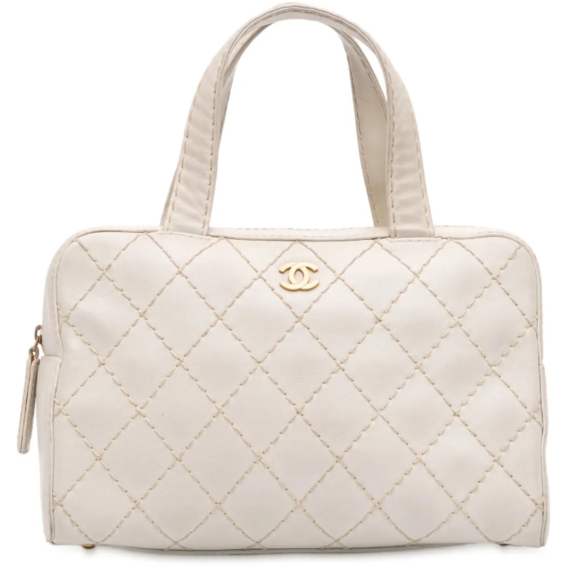 Chanel Fourre-tout CC Lambskin Wild Stitch Handbag weiß