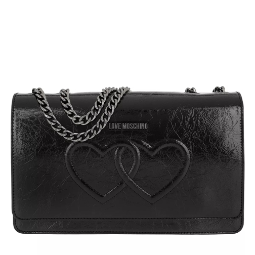 Love Moschino Borsa Metal Pu Heart Logo Shoulder Bag Nero Borsetta a tracolla