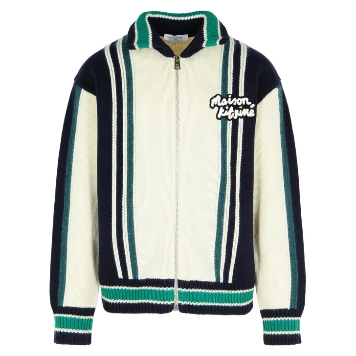 Maison Kitsune College Cream Wool Bomber Jacket White Bomberjacken