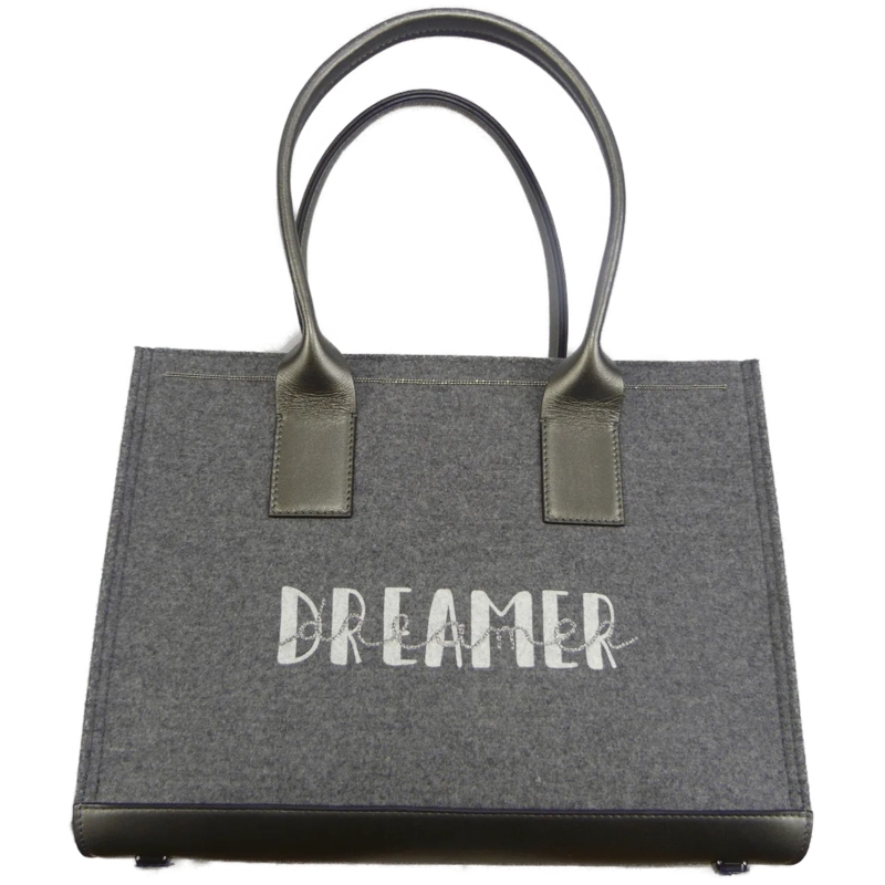 Brunello Cucinelli Schultertasche Borsa a mano grigia in pelle e tessuto grau