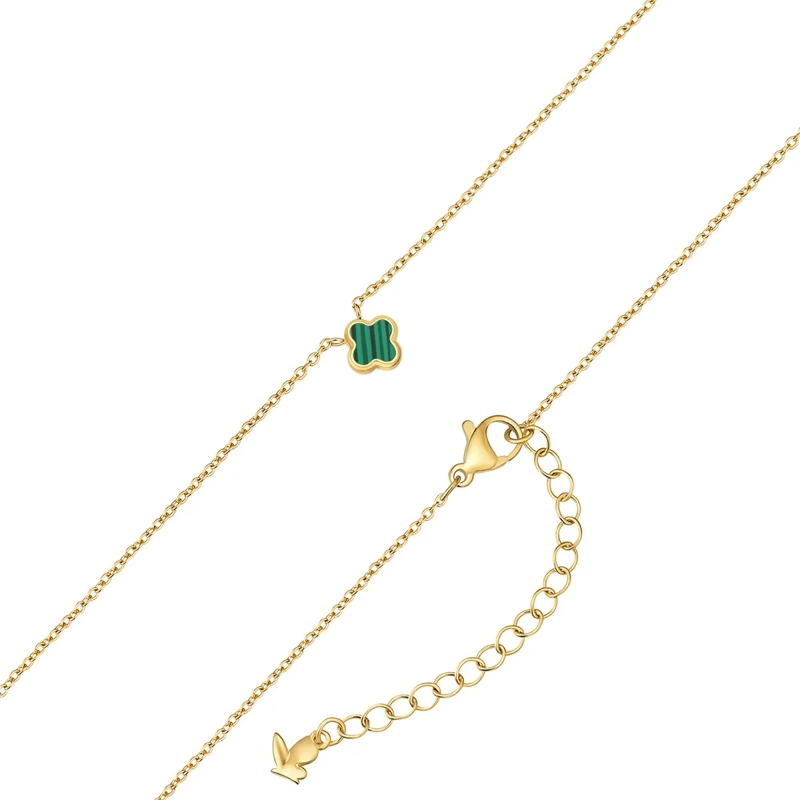 Glanzstücke München Mittellange Halskette Edelstahl Halskette Malachit (synth.) Kleeblatt gold(Image 5)