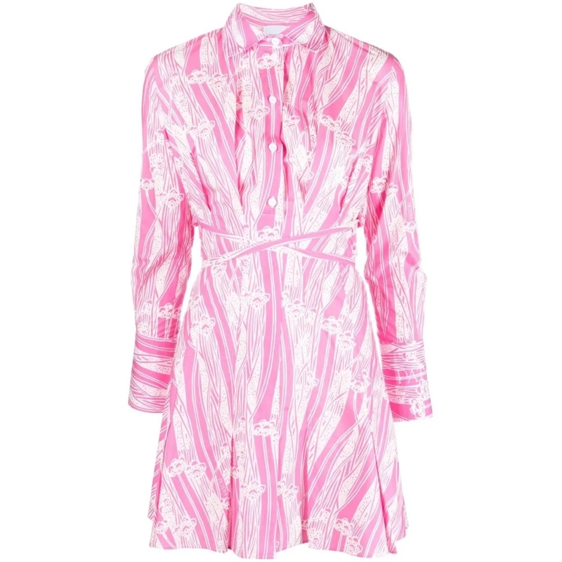 Patou Minikleid Bubblegum Pink Printed Tie-Waisted Shirt Dress Purple