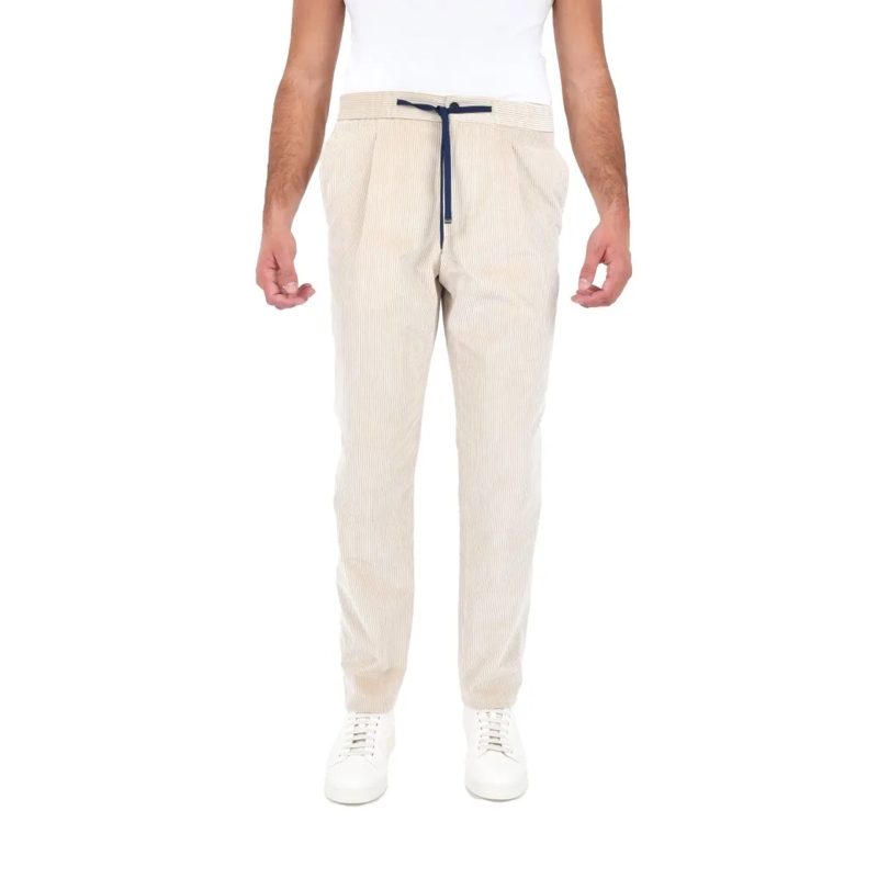 Drumohr Pantalon de costume White Cotton Velvet Trousers Neutrals