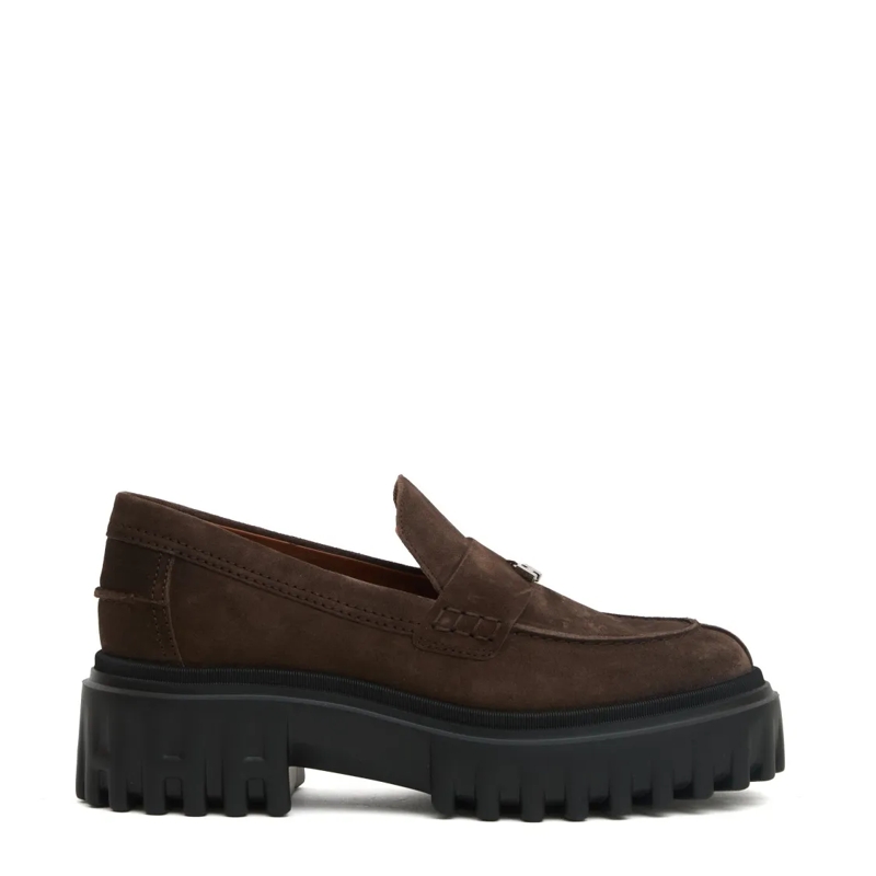 Hogan Ballerinas Brown Nubuck Leather Chunky-Soled Loafers Brown