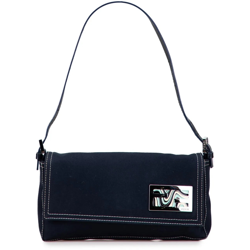 Fendi Schultertasche Canvas FF Marble Baguette Shoulder Bag blau