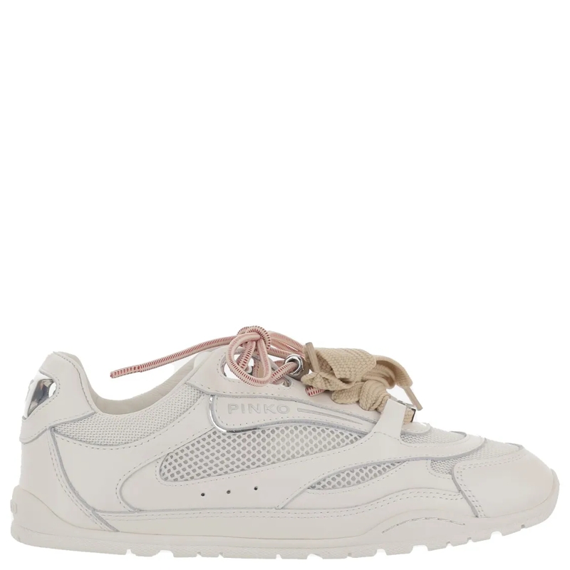 Pinko Low-Top-Sneaker Two-Tone Lace-Up Sneakers With Technical Mesh Inse White