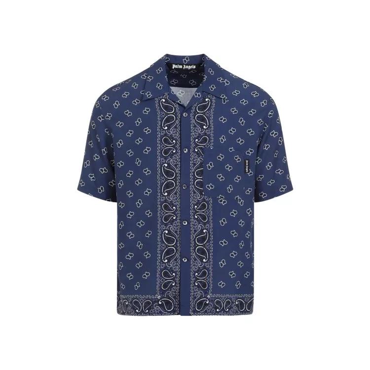 Palm Angels - Paisley Bowling Navy Blue Viscose Shirt - Größe 48 - blue