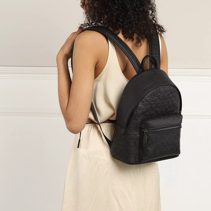 Coach Charter Backpack 24 In Signature Pebble Leather Black