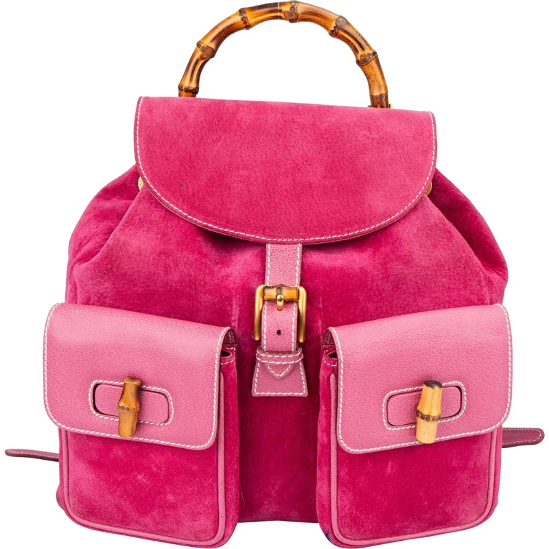 Gucci Schultertasche Gucci Pink Suede Bamboo Backpack rose