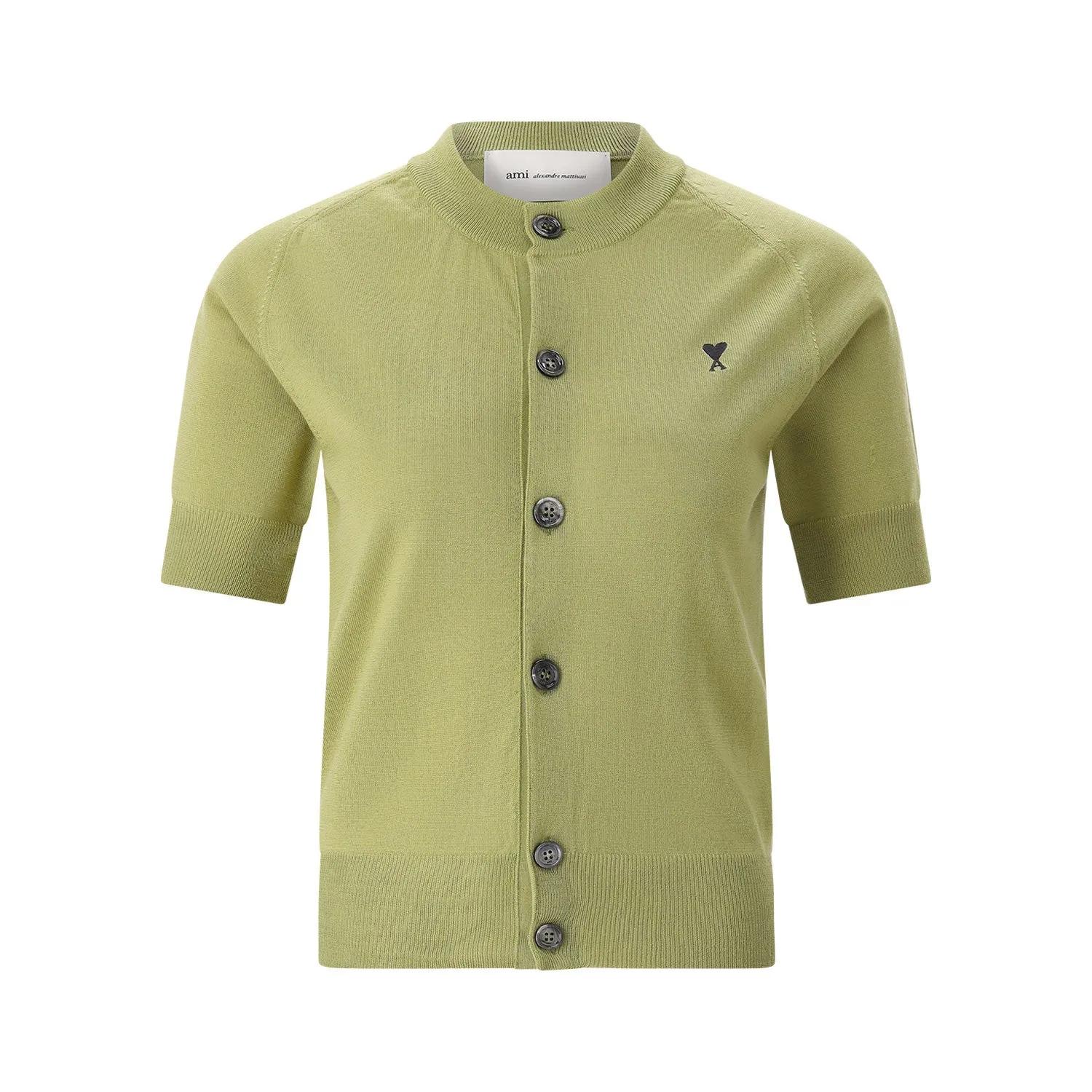 Ami Paris Unisex Grün - Kurzarm-Strickjacke Mit Logo - Größe L