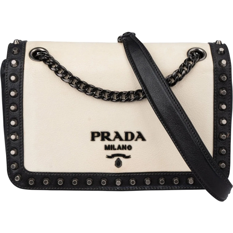 Prada Tote Prada Bicolor Leather Glace Crossbody Bag schwarz