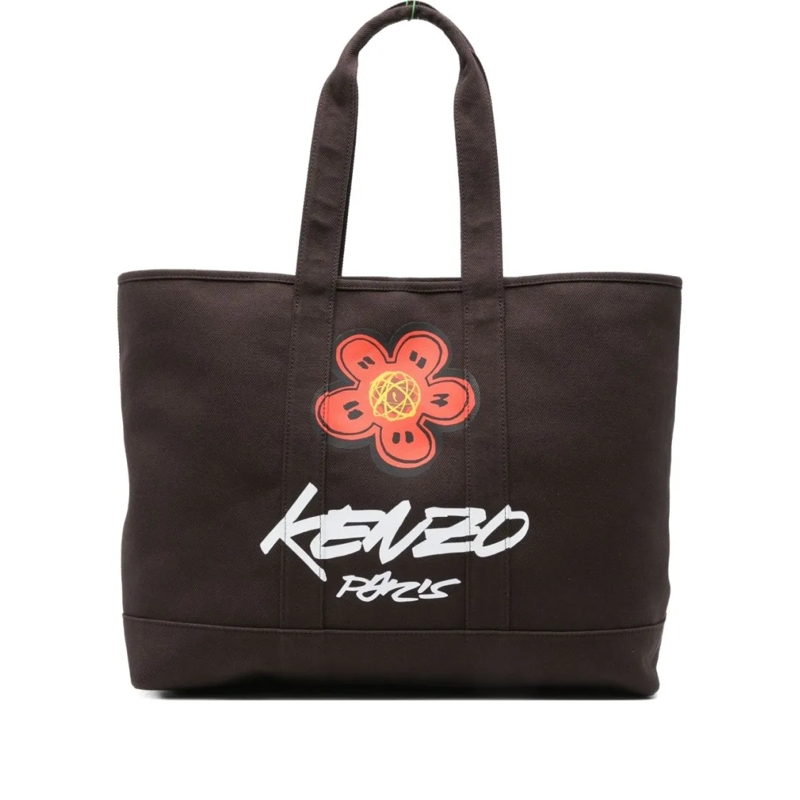 Kenzo Tote Spacious Dark Brown Cotton Canvas Tote Black