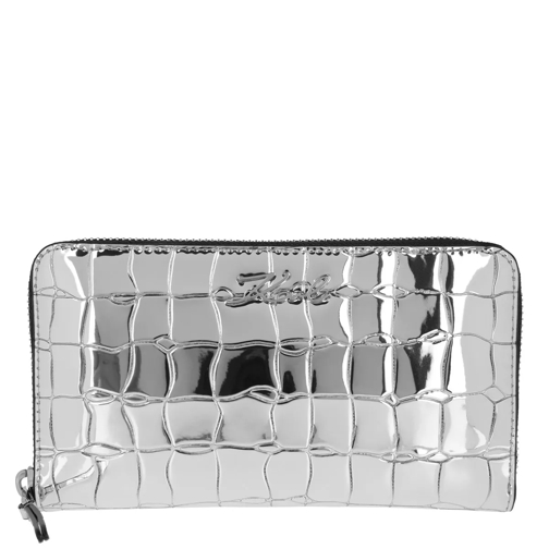 Karl Lagerfeld Signature Croco Zip Wallet Silver Portefeuille continental