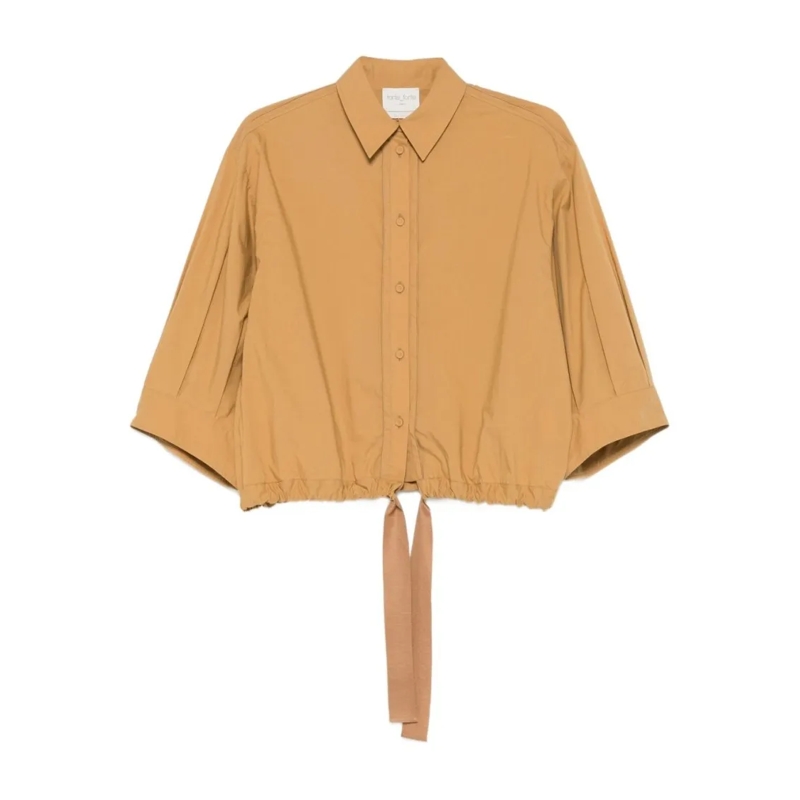 Forte Forte Overhemd Cropped Beige Cotton Shirt With Tie Detail Orange
