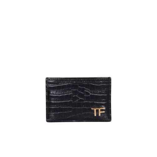 Tom Ford Gold-Tone Tf Logo Patch Leather Cardholder Black Porta carte di credito