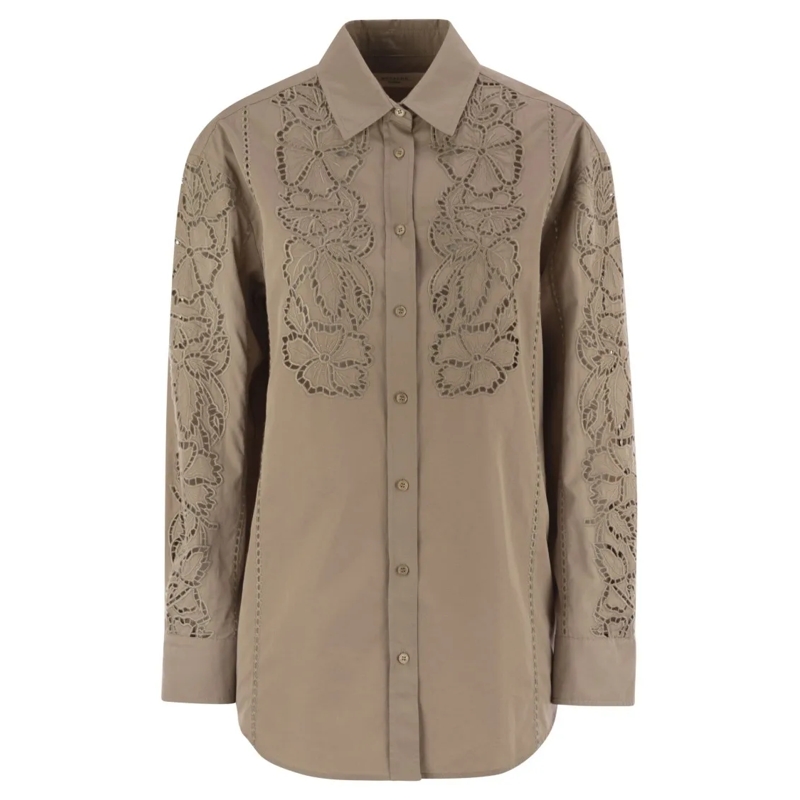 Max Mara Overhemd Elmi - Embroidered Soft Poplin Shirt Brown