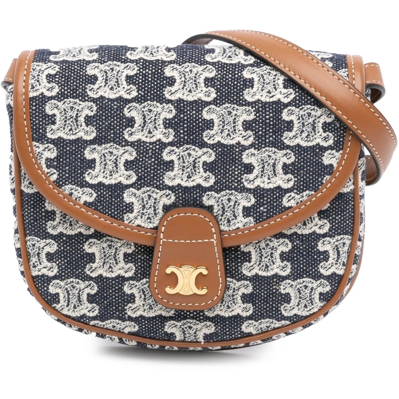 Celine Schultertasche Mini Triomphe Canvas and Calfskin Besace Crossbody blau