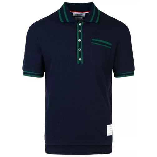 Thom Browne Navy Cotton Blend Polo Shirt Blue 