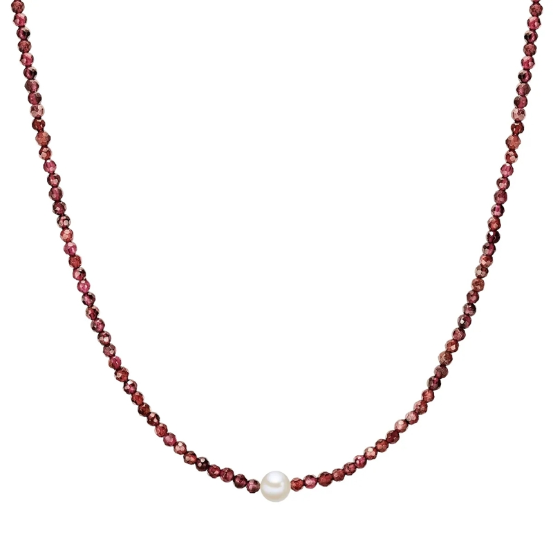 Valero Pearls Mittellange Halskette Sterling Silber Perlen-Kette Granat Süßwasser-Zuch silber