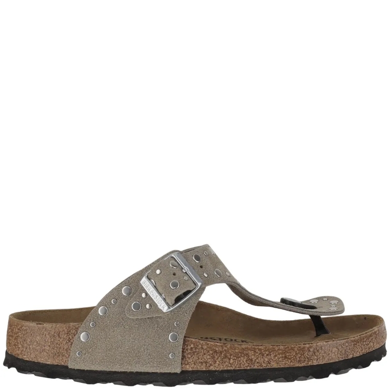Birkenstock Loafer Gizeh Rivet Sandals In Suede Leather Brown
