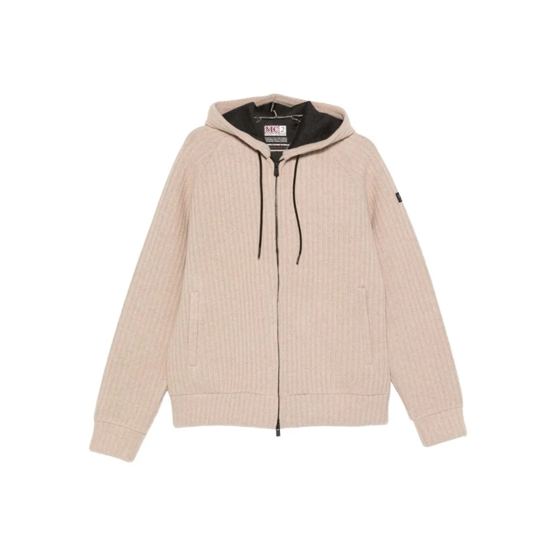 Mc2 Saint Barth Trui Ribbed Knit Zip-Up Sweater Neutrals