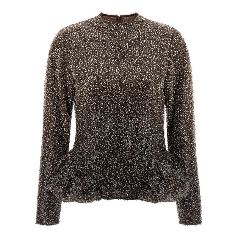 Rotate Haut à manches longues Sequin Top Black