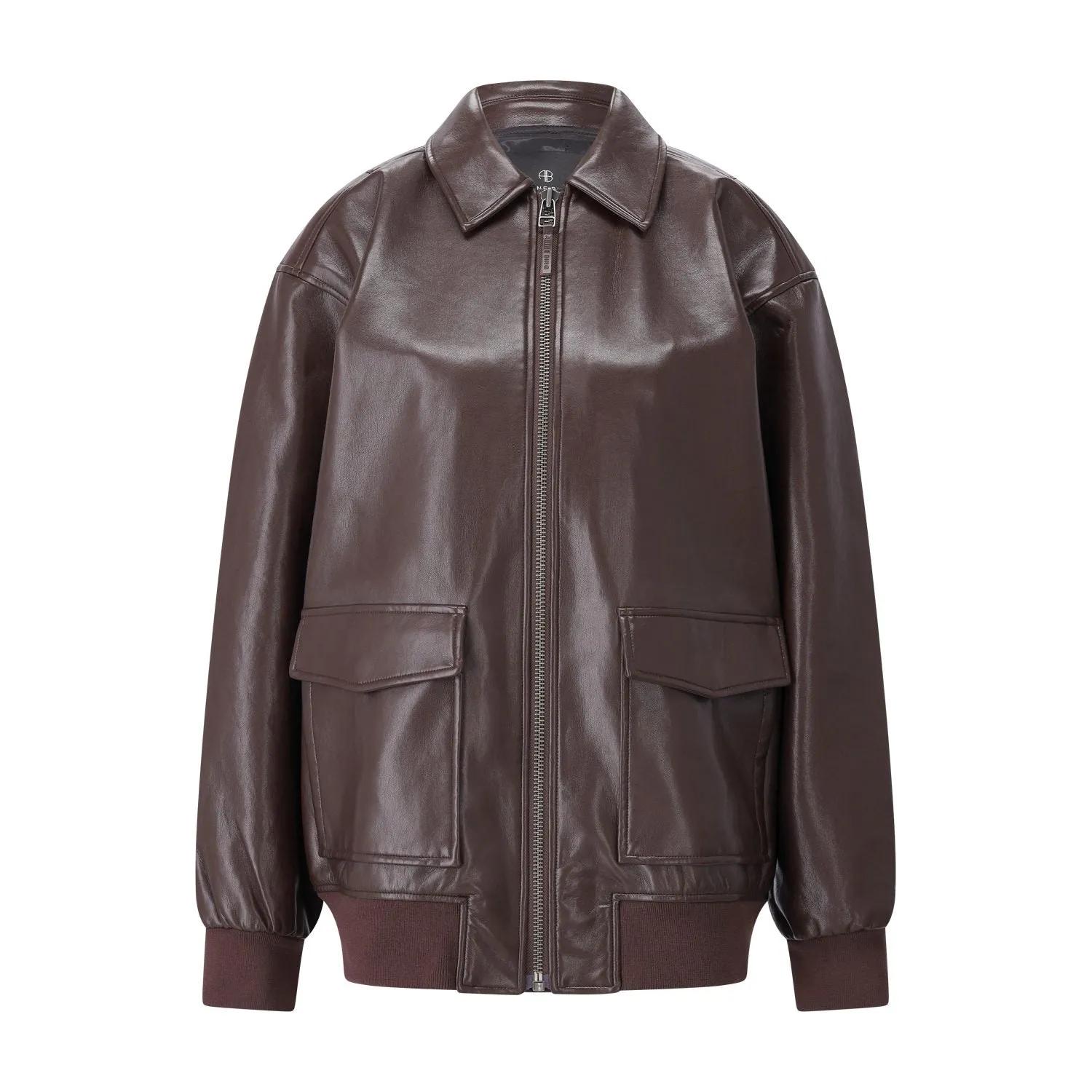 Anine Bing - Oversized Brown Leather-Like Kelanie Jacket - Größe L - braun