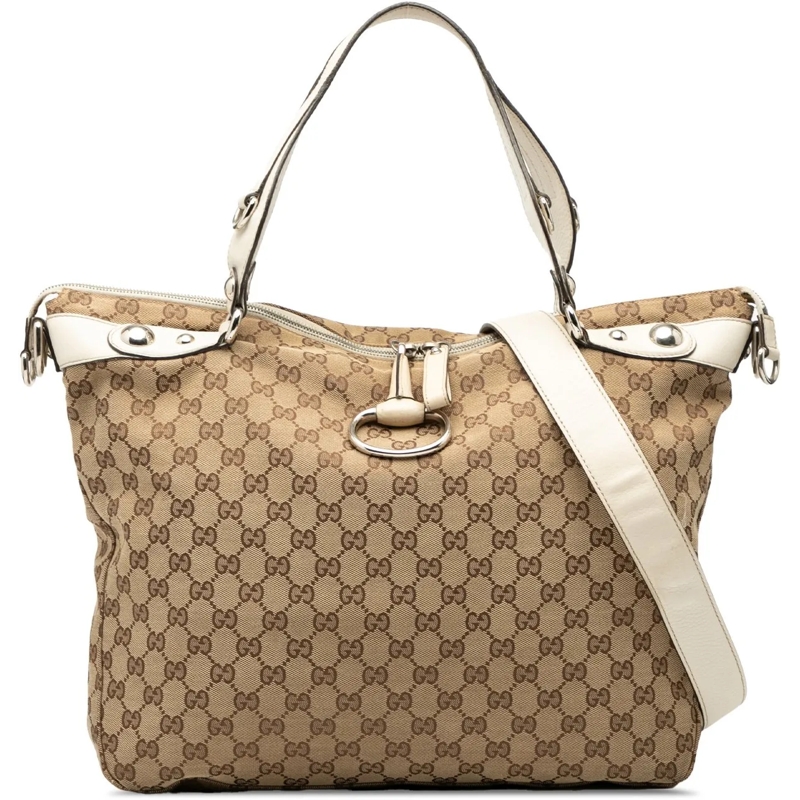 Gucci Schultertasche Large GG Canvas Icon Bit Satchel braun