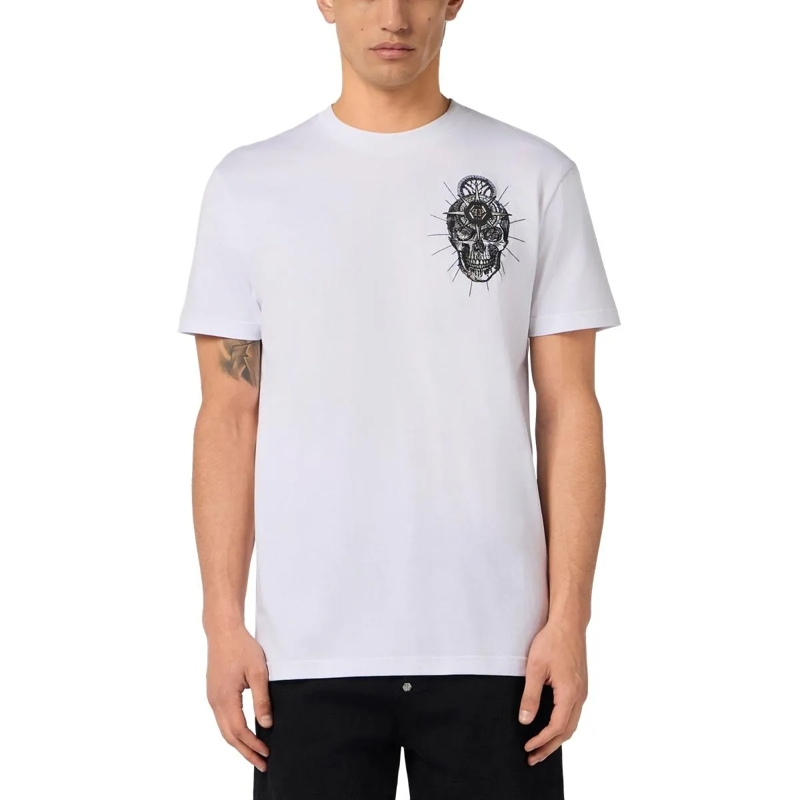 Philipp Plein T-Shirt Round Neck T-Shirt Chest Embroidery Skull weiss(Image 4)