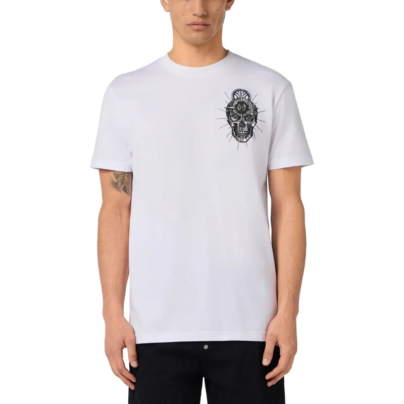 Philipp Plein T-Shirt Round Neck T-Shirt Chest Embroidery Skull weiss(Image 3)
