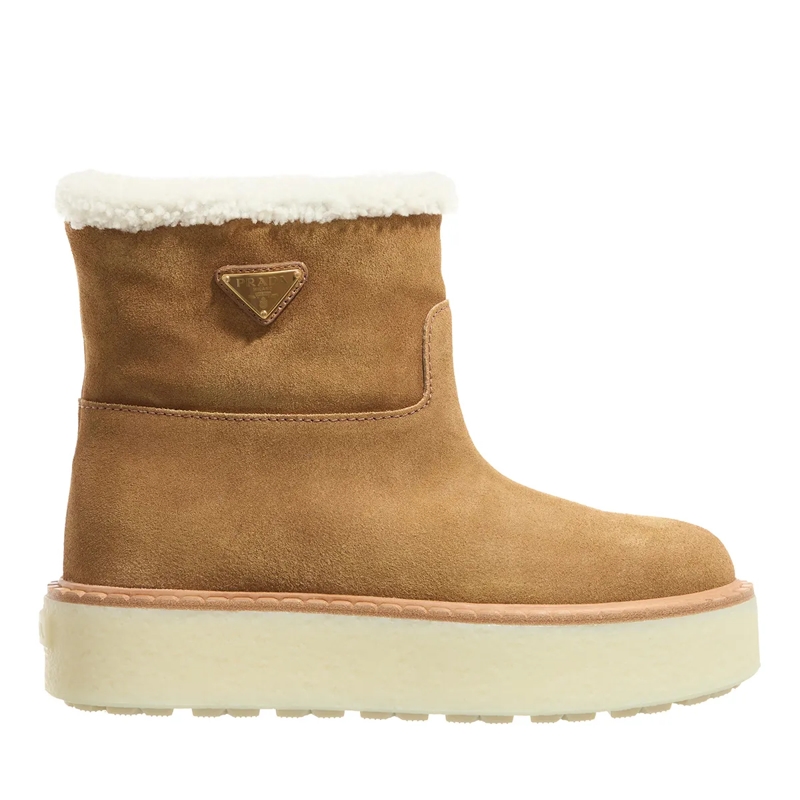 Prada Winterboots Sheepskin Suede Ankle Boots Cannella
