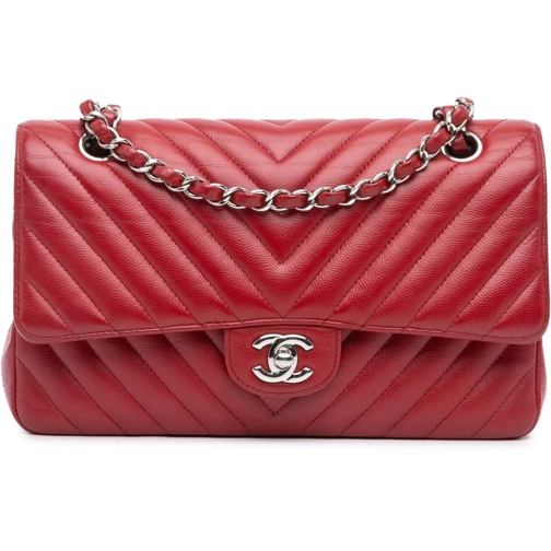Chanel Sac à bandoulière 2016-2017 Medium Classic Chevron Caviar Double Fla rot