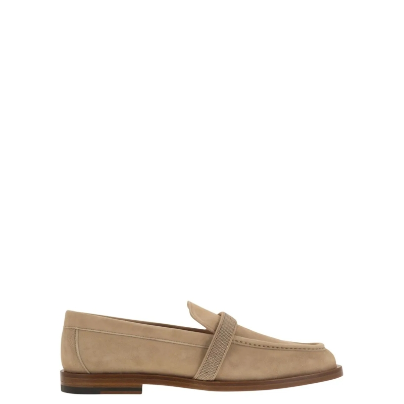 Fabiana Filippi Ballerinas Soft Suede Moccasin With Diamond Thread Detail Brown