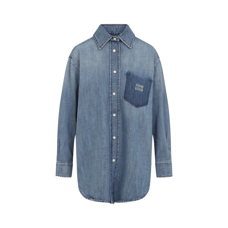 Miu Miu Overhemd Blue Cotton Shirt With Classic Collar Blue