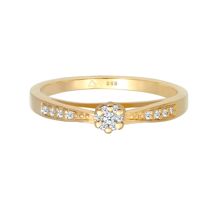 Elli Ring Ring Verlobung Diamant (0.085 ct.) Blume 585 Gelbg gold(Image 2)