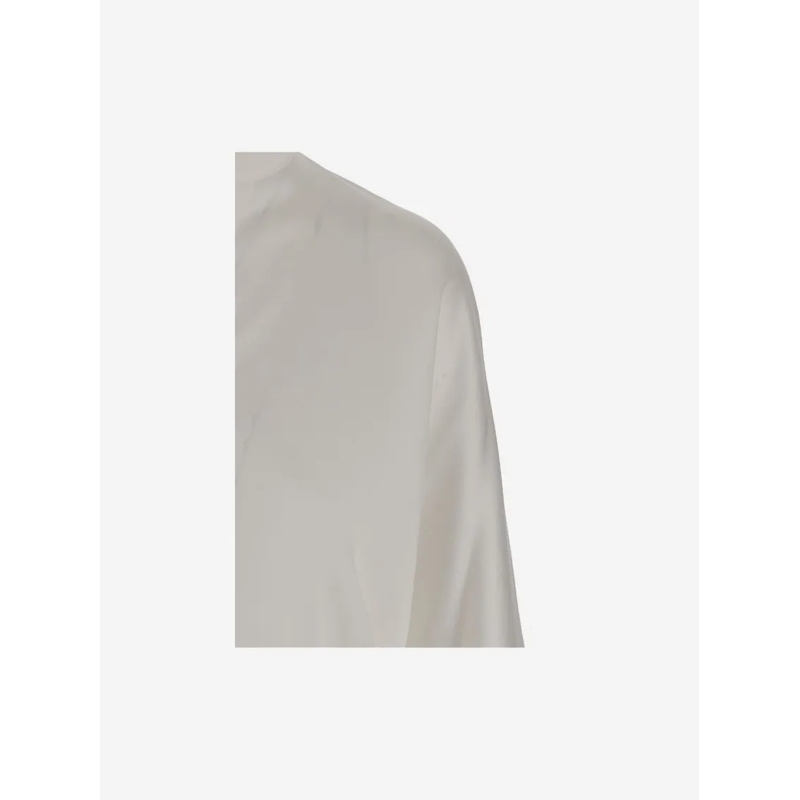 Vince Bluse Silk Satin Blouse With V-Neck And Asymmetrical Hem White(Image 3)