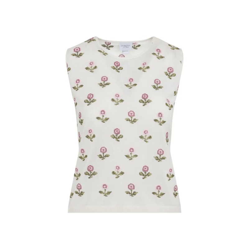 Giambattista Valli Blouse Fitted Floral-Patterned Cashmere-Silk Top White