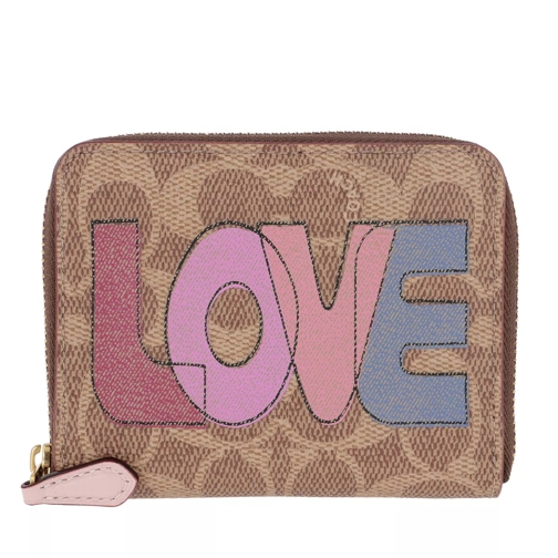 Coach Signature Love Small Zip Around Wallet Tan Pink Multi Portemonnaie mit Zip-Around-Reißverschluss