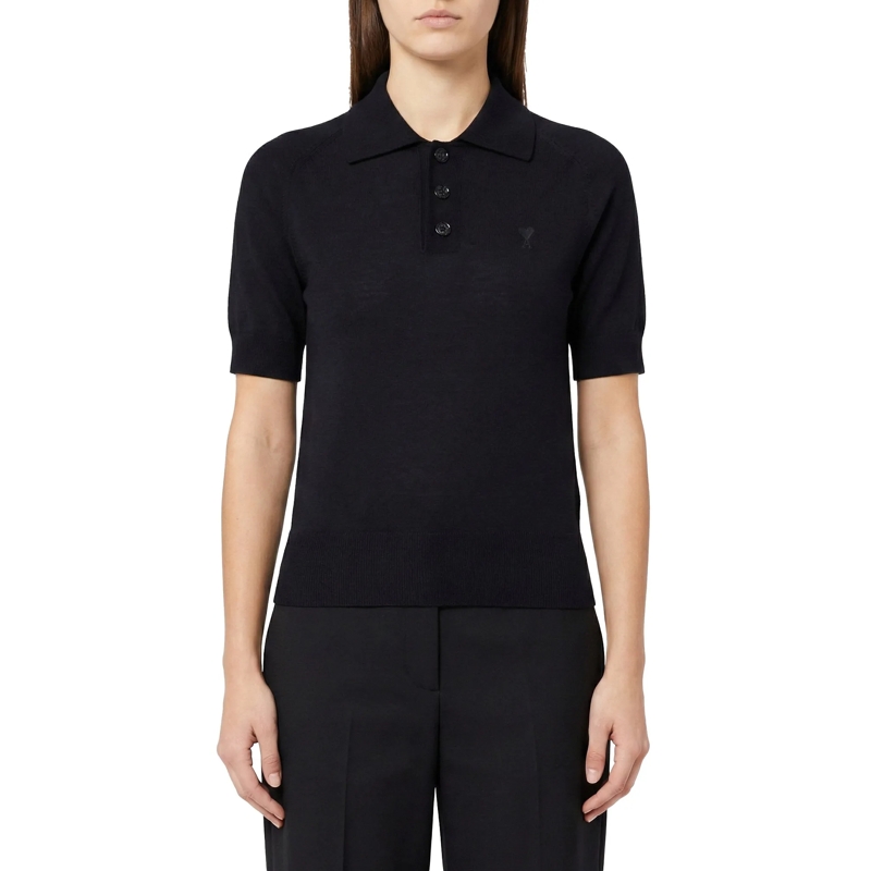 AMI Paris Poloshirt Poloshirt aus Merinowolle schwarz(Image 2)