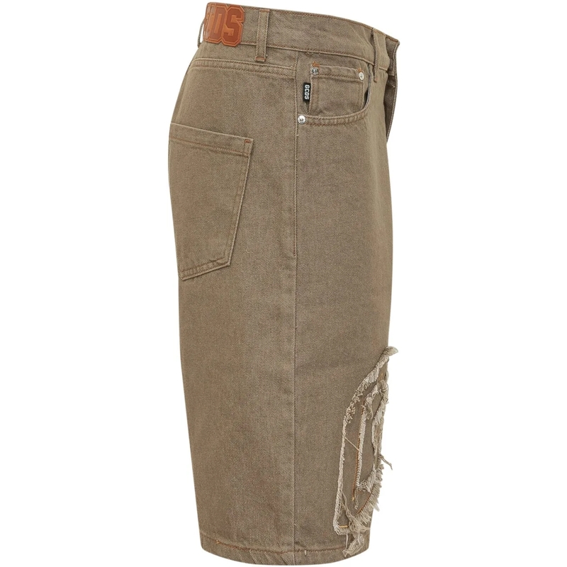 Gcds Shorts Bermuda Denim con Logo Applicato taupe(Image 3)