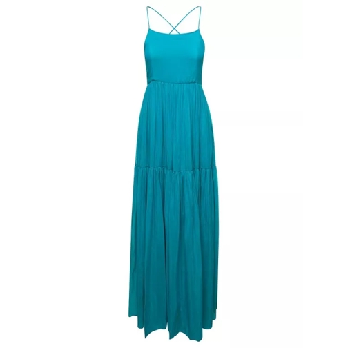 Semi Couture Maxi Light Blue Dress With Ruffled Skirt In Cotton Blue 