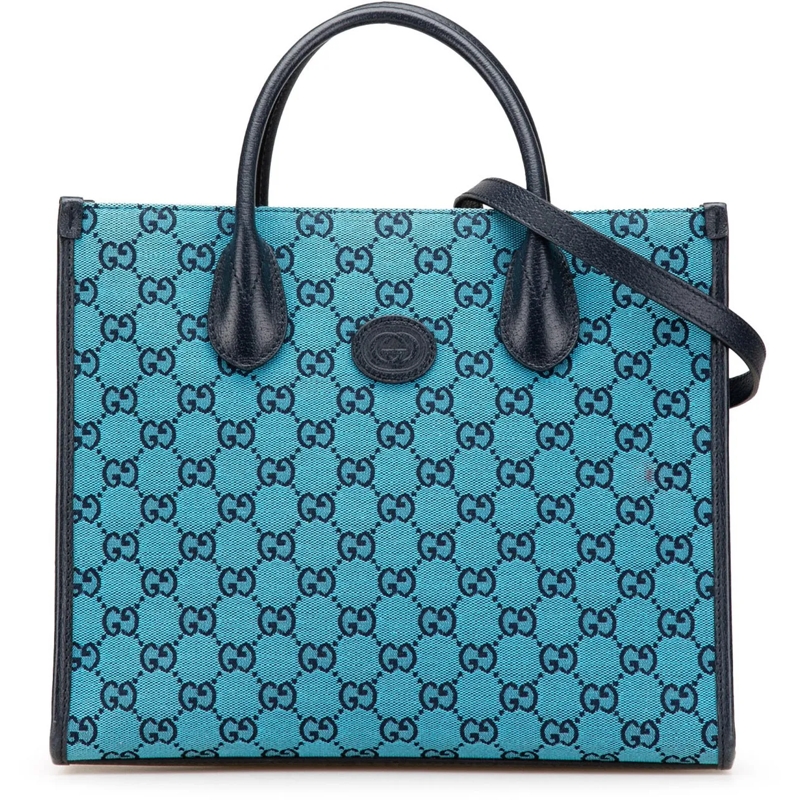 Gucci Schultertasche Small GG Canvas Interlocking G Tote blau