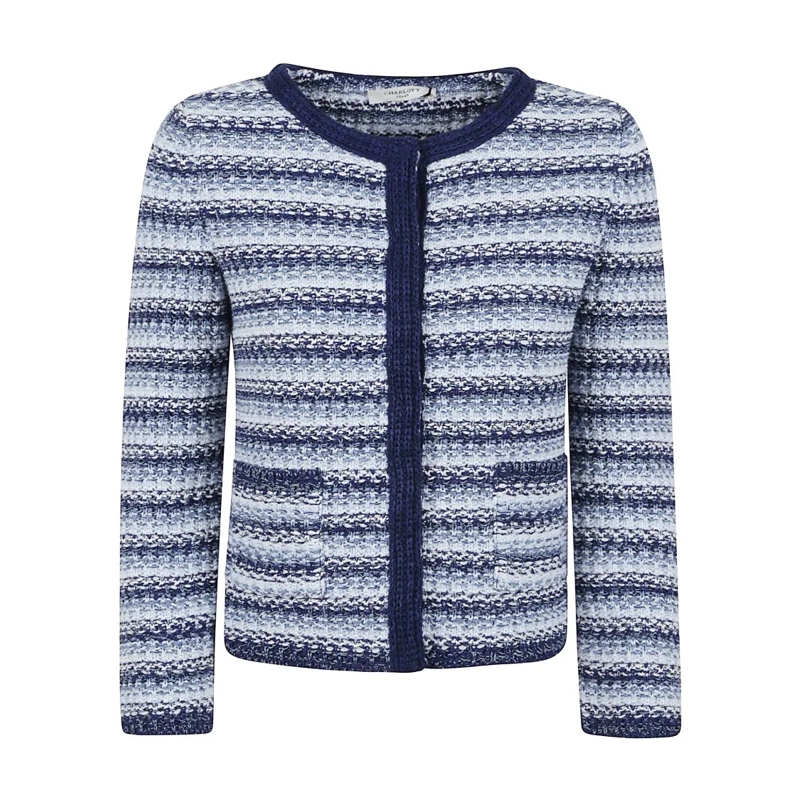 Charlott Overgangsjas Textured Blue Charlott Jacket With Round Neckline Blue