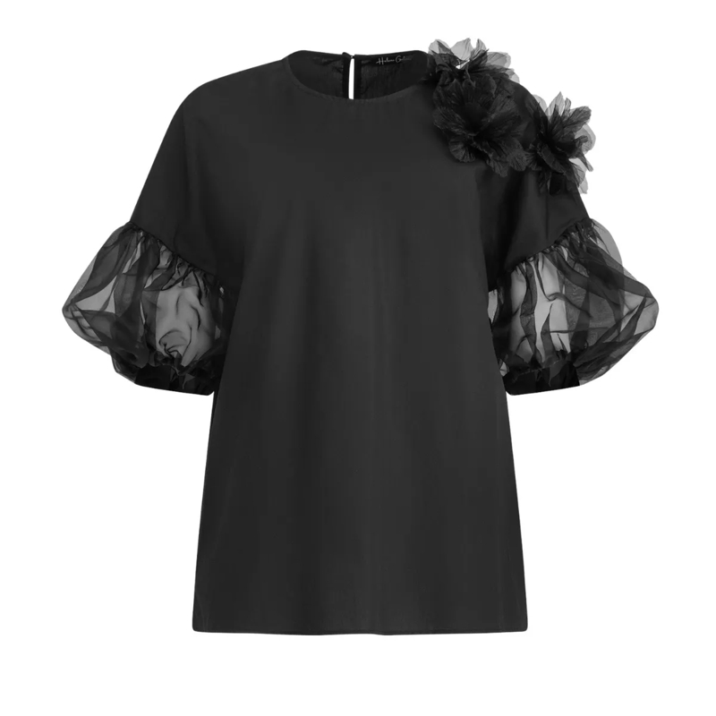 Helene Galwas Bluse Bluse mit Blumenapplikationen GABYRE schwarz