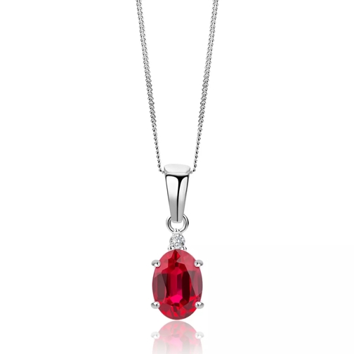 DIAMADA 9KT Created Ruby - Diamond Pendant White Gold Medium Necklace